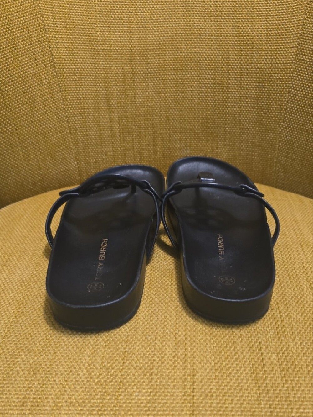 Tory Burch Black Logo Miller Leather Thong Sandals - Picture 3 of 6